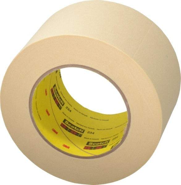 3M - 3" Wide x 60 Yd Long Tan Paper Masking Tape - Series 234, 5.9 mil Thick, 27 In/Lb Tensile Strength - Caliber Tooling