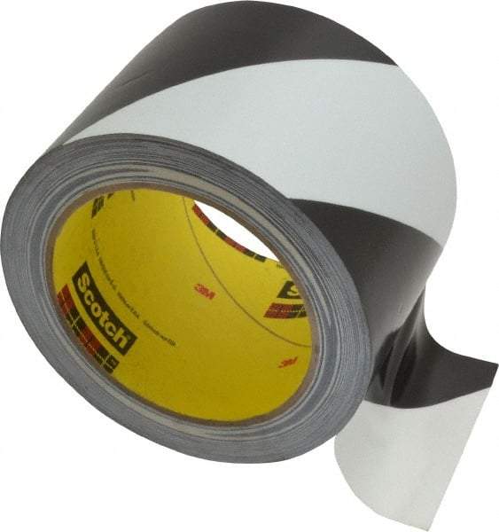 3M - Black & White Striped Vinyl Tape - 3" Wide x 5.4 mil Thick, General Traffic - Caliber Tooling