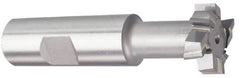 Made in USA - 1-1/4" Cut Diam, 31/64" Cut Width, 21/32" Neck Diam, 1" Shank Diam, 3-15/16" OAL, Carbide-Tipped T-Slot Cutter - TiN Finish, 5/8" Bolt, 2-5/16" Shank Length, Staggered Teeth, 6 Teeth, Weldon Flat - Caliber Tooling