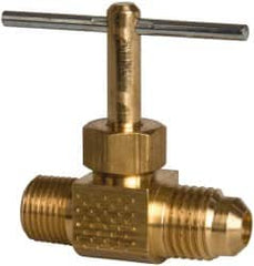 Parker - 1/4 x 1/8" Pipe, Inline Needle Valve - Flare x MNPTF Ends, Brass Valve, 150 Max psi - Caliber Tooling