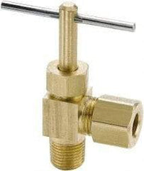 Parker - 3/8 x 1/4" Pipe, Angled Needle Valve - Compression x MNPTF Ends, Brass Valve, 150 Max psi - Caliber Tooling