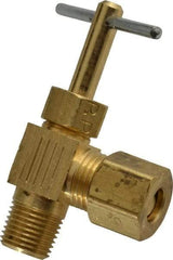 Parker - 1/4 x 1/8" Pipe, Angled Needle Valve - Compression x MNPTF Ends, Brass Valve, 150 Max psi - Caliber Tooling