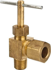 Parker - 5/16 x 1/8" Pipe, Angled Needle Valve - Compression x MNPTF Ends, Brass Valve, 150 Max psi - Caliber Tooling