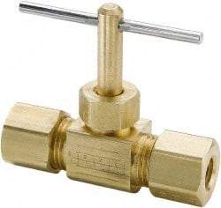 Parker - 1/4" Pipe, Inline Needle Valve - Compression x Compression Ends, Brass Valve, 150 Max psi - Caliber Tooling