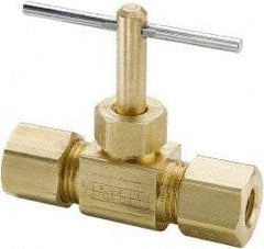 Parker - 3/8" Pipe, Inline Needle Valve - Compression x Compression Ends, Brass Valve, 150 Max psi - Caliber Tooling