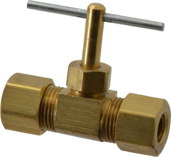 Parker - 5/16" Pipe, Inline Needle Valve - Compression x Compression Ends, Brass Valve, 150 Max psi - Caliber Tooling