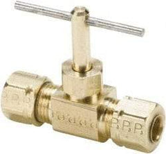 Parker - 3/8" Pipe, Inline Needle Valve - Compression x Compression Ends, Brass Valve, 150 Max psi - Caliber Tooling