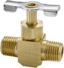 Parker - 1/8" Pipe, Inline Needle Valve - MNPTF x MNPTF Ends, Brass Valve, 150 Max psi - Caliber Tooling