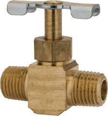 Parker - 1/4" Pipe, Inline Needle Valve - MNPTF x MNPTF Ends, Brass Valve, 150 Max psi - Caliber Tooling