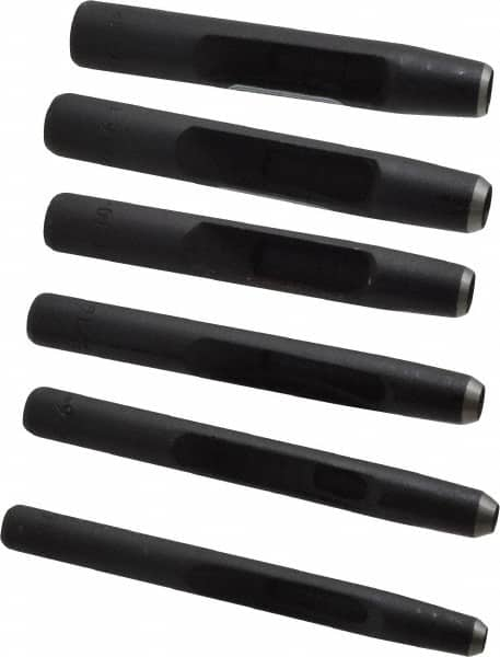 General - 6 Piece, 3/16 to 1/2", Hollow Punch Set - Square Shank, Comes in Plastic Roll - Caliber Tooling