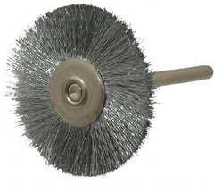 Anderson - 1-1/4" OD, 1/8" Shank Diam, Crimped Steel Wheel Brush - 0.005" Filament Diam, 25,000 RPM - Caliber Tooling