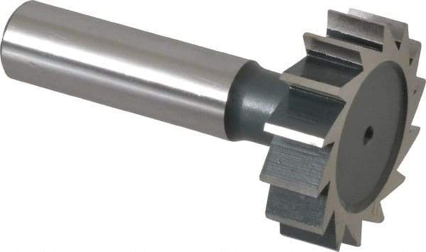 Interstate - 1-3/8" Diam x 3/8" Face Width, High Speed Steel, 14 Teeth, Shank Connection Woodruff Keyseat Cutter - Uncoated, 2-3/8" OAL x 1/2" Shank, Straight Teeth, ANSI 1211, Old Standard F - Caliber Tooling