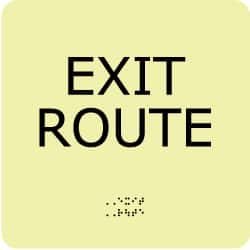 NMC - Exit Route, Plastic Exit Sign - 8" Wide x 8" High, English/Braille, Glow-in-the-Dark - Caliber Tooling