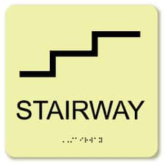 NMC - Stairway, Plastic Exit Sign - 8" Wide x 8" High, English/Braille, Glow-in-the-Dark - Caliber Tooling