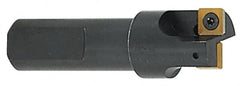 Cutting Tool Technologies - 5/8" Cut Diam, 0.28" Max Depth of Cut, 3/4" Shank Diam, 3" OAL, Indexable Square Shoulder Centercutting End Mill - SDEB 2.522, SDEH 2.522 Inserts, Flatted Shank, 90° Lead Angle, Through Coolant - Caliber Tooling