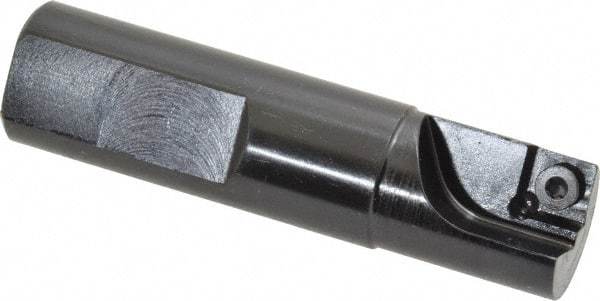 Cutting Tool Technologies - 3/4" Cut Diam, 0.34" Max Depth of Cut, 3/4" Shank Diam, 3" OAL, Indexable Square Shoulder Centercutting End Mill - SPEB 322, SPEH 322 Inserts, Flatted Shank, 90° Lead Angle - Caliber Tooling