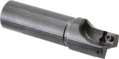 Cutting Tool Technologies - 7/8" Cut Diam, 0.28" Max Depth of Cut, 3/4" Shank Diam, 3" OAL, Indexable Square Shoulder Centercutting End Mill - SPEH 2.522 Inserts, Flatted Shank, 90° Lead Angle - Caliber Tooling