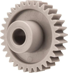 Made in USA - 20 Pitch, 1.6" Pitch Diam, 1.7" OD, 32 Tooth Spur Gear - 3/8" Face Width, 3/8" Bore Diam, 47/64" Hub Diam, 20° Pressure Angle, Acetal - Caliber Tooling