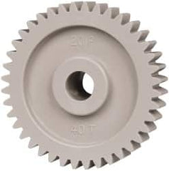 Made in USA - 20 Pitch, 2" Pitch Diam, 2.1" OD, 40 Tooth Spur Gear - 3/8" Face Width, 3/8" Bore Diam, 47/64" Hub Diam, 20° Pressure Angle, Acetal - Caliber Tooling