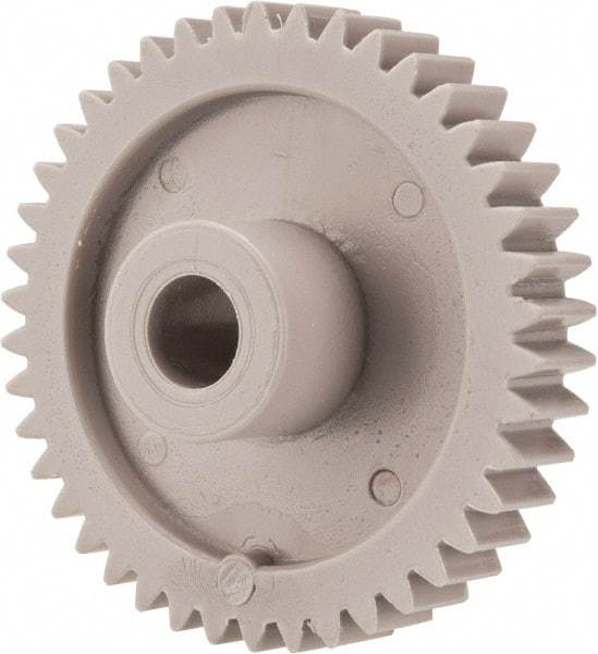 Made in USA - 20 Pitch, 2.1" Pitch Diam, 2.2" OD, 42 Tooth Spur Gear - 3/8" Face Width, 3/8" Bore Diam, 47/64" Hub Diam, 20° Pressure Angle, Acetal - Caliber Tooling