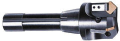 APT - 15° Lead Angle, 2" Max Cut Diam, 0.4063" Max Depth of Cut, Indexable Chamfer and Angle End Mill - 3 Inserts, SPC 42ZR, SPG 42., SPU 42. Insert Style, 3" OAL, Straight Shank - Caliber Tooling