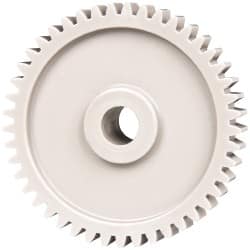 Made in USA - 20 Pitch, 2-1/4" Pitch Diam, 2.35" OD, 45 Tooth Spur Gear - 3/8" Face Width, 3/8" Bore Diam, 47/64" Hub Diam, 20° Pressure Angle, Acetal - Caliber Tooling