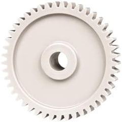 Made in USA - 20 Pitch, 2-1/4" Pitch Diam, 2.35" OD, 45 Tooth Spur Gear - 3/8" Face Width, 3/8" Bore Diam, 47/64" Hub Diam, 20° Pressure Angle, Acetal - Caliber Tooling