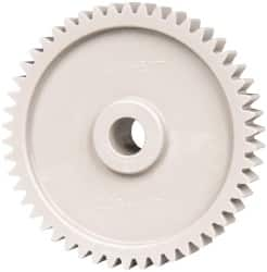 Made in USA - 20 Pitch, 2-1/2" Pitch Diam, 2.6" OD, 50 Tooth Spur Gear - 3/8" Face Width, 3/8" Bore Diam, 3/4" Hub Diam, 20° Pressure Angle, Acetal - Caliber Tooling