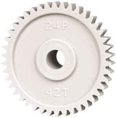 Made in USA - 48 Pitch, 1-3/4" Pitch Diam, 1.833" OD, 42 Tooth Spur Gear - 1/4" Face Width, 5/16" Bore Diam, 43/64" Hub Diam, 20° Pressure Angle, Acetal - Caliber Tooling