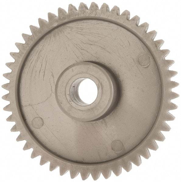 Made in USA - 48 Pitch, 2" Pitch Diam, 2.083" OD, 48 Tooth Spur Gear - 1/4" Face Width, 5/16" Bore Diam, 43/64" Hub Diam, 20° Pressure Angle, Acetal - Caliber Tooling