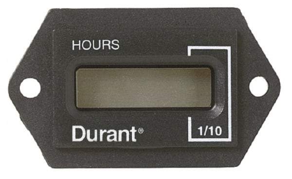 Durant - Supertwist LCD Display Hour Meter - 31.1mm High, 12VDC-60VAC Voltage, Solid State Hourmeter Rectangular - Caliber Tooling