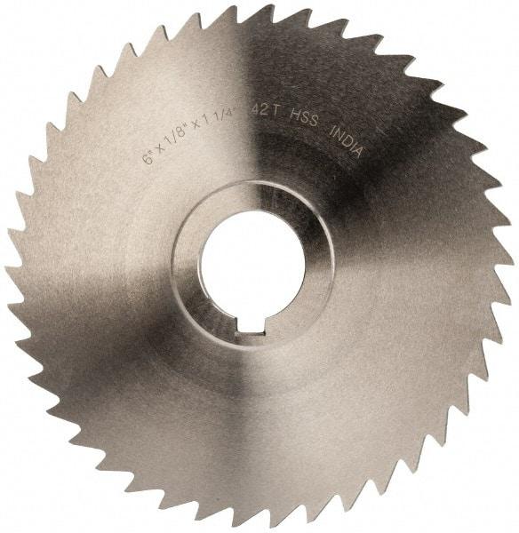 Value Collection - 6" Blade Diam x 1/8" Blade Thickness, 1-1/4" Hole, 42 Teeth, High Speed Steel Side Chip Saw - Straight Tooth, Arbor Connection, Uncoated - Caliber Tooling