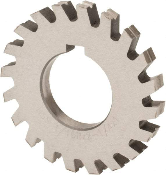 Value Collection - 1/2" Radius, 1" Circle Diam, 3-1/4" Cutter Diam, Arbor Connection, Concave Radius Cutter - High Speed Steel, Oxide Finish, Form Relieved, 10 Teeth - Caliber Tooling