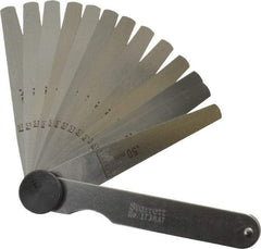 Starrett - 13 Piece, 0.03 to 0.5mm Tapered Feeler Gage Set - 77mm Long x 7 to 12.7mm Wide (Tapered), Tempered Steel - Caliber Tooling