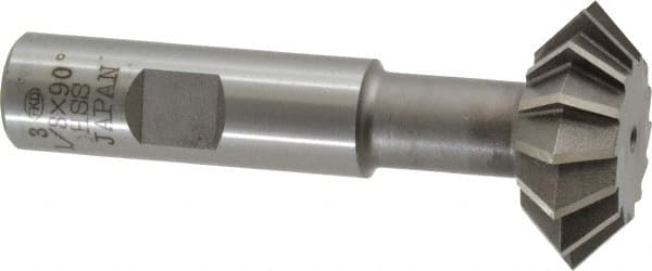 Interstate - 1-3/8° 1-3/8" Cut Diam, 1/2" Cut Width, 5/8" Shank, High Speed Steel Double-Angle Cutter - Caliber Tooling