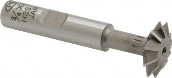 Interstate - 3/4° 3/4" Cut Diam, 3/16" Cut Width, 3/8" Shank, Cobalt Double-Angle Cutter - Caliber Tooling