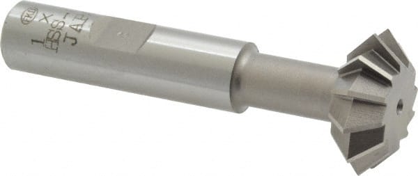 Interstate - 1° 1" Cut Diam, 3/8" Cut Width, 1/2" Shank, Cobalt Double-Angle Cutter - Caliber Tooling