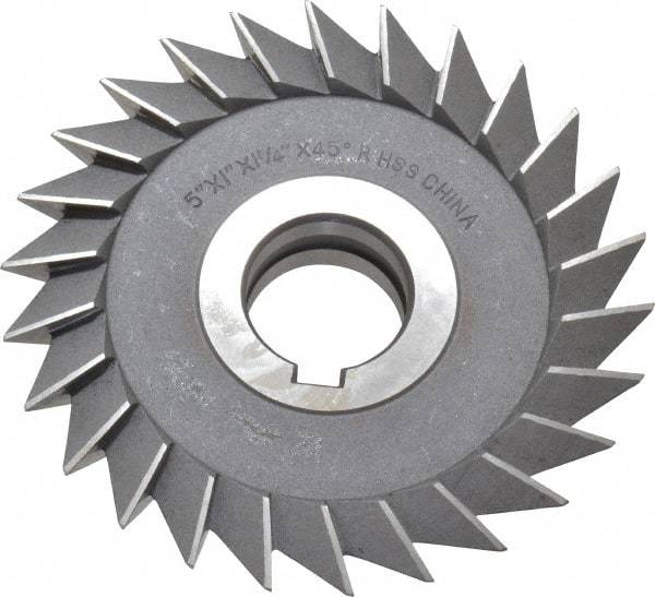 Value Collection - 5" Diam x 1" Width of Cut, 45° Included Angle, Arbor Connection, High Speed Steel Single Angle Cutter - Right Hand Cut, Oxide Finish - Caliber Tooling