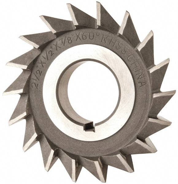 Value Collection - 2-1/2" Diam x 1/2" Width of Cut, 60° Included Angle, Arbor Connection, High Speed Steel Single Angle Cutter - Right Hand Cut, Uncoated - Caliber Tooling