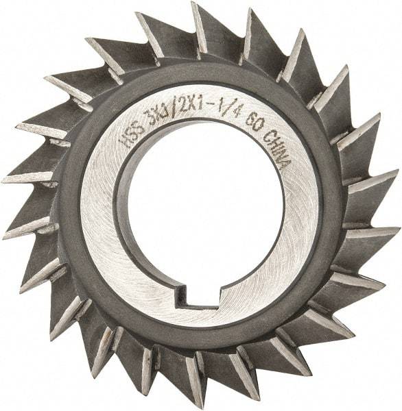 Value Collection - 3" Diam x 1/2" Width of Cut, 60° Included Angle, Arbor Connection, High Speed Steel Single Angle Cutter - Right Hand Cut, Oxide Finish - Caliber Tooling