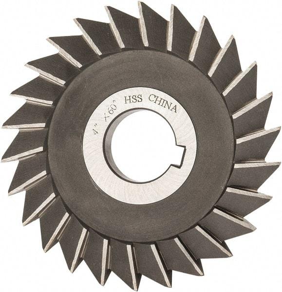 Value Collection - 4" Diam x 1/2" Width of Cut, 60° Included Angle, Arbor Connection, High Speed Steel Single Angle Cutter - Right Hand Cut, Oxide Finish - Caliber Tooling