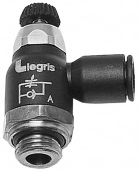 Legris - 12mm Tube OD x 3/8 Male BSPT Compact Meter Out Flow Control Valve - 14.5 to 145 psi, Nylon - Caliber Tooling