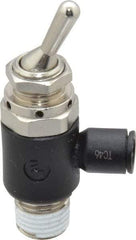 Legris - 1/4" OD, 1/4 NPT, Nylon/Nickel Plated Brass Push-to-Connect Manually Operated 3-Way Venting Valve - 230 Max psi, Black - Caliber Tooling