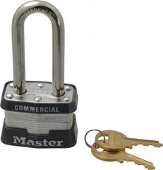 Master Lock - 2" Shackle Clearance, Keyed Different Laminated Steel Padlock - 9/32" Shackle Diam, Laminated Steel - Caliber Tooling