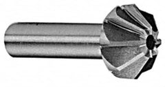 Made in USA - 1-1/4" Large x 1/2" Small Diam, 25/32" Width of Cut, 60° Included Angle, 10 Teeth, High Speed Steel Face Angle Cutter - 5/8" Shank Diam, 2-21/32" Overall Length, Weldon Flat - Caliber Tooling