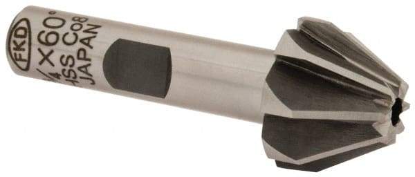 Interstate - 3/4" Large x 5/16" Small Diam, 17/32" Width of Cut, 60° Included Angle, Cobalt Face Angle Cutter - 3/8" Shank Diam, 2-3/32" Overall Length, Weldon Flat - Caliber Tooling