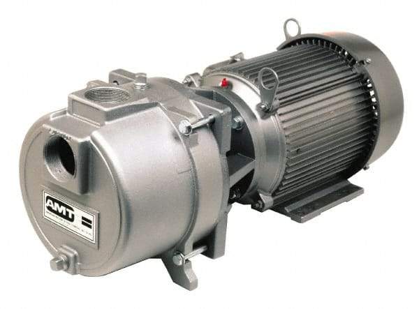 American Machine & Tool - 230/460 Volt, 17/9 Amp, 3 Phase, 5 HP, Self Priming Sewage Trash Pump - 184JM Frame, 2 Inch Inlet, TEFC Motor, Cast Iron Housing, Stainless Steel Impeller, Buna N Seal - Caliber Tooling