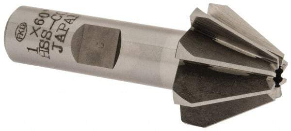 Interstate - 1" Large x 3/8" Small Diam, 11/16" Width of Cut, 60° Included Angle, Cobalt Face Angle Cutter - 1/2" Shank Diam, 2-13/32" Overall Length, Weldon Flat - Caliber Tooling