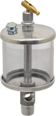 LDI Industries - 1 Outlet, Polymer Bowl, 147.9 mL Manual-Adjustable Oil Reservoir - 3/8 NPTF Outlet, 2-1/2" Diam x 6-3/8" High, 71.11°C Max - Caliber Tooling