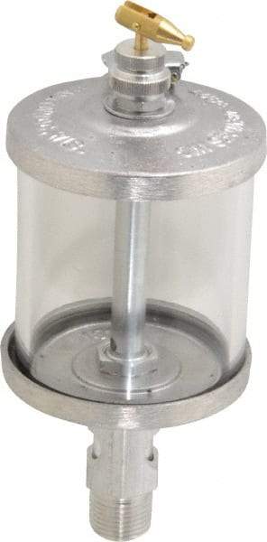 LDI Industries - 1 Outlet, Glass Bowl, 266.2 mL Manual-Adjustable Oil Reservoir - 1/2 NPTF Outlet, 3" Diam x 7.81" High, 121.11°C Max - Caliber Tooling